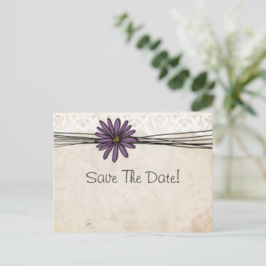 Paarse Daisy Sla de datum op Aankondigingskaart (Staand voorkant)