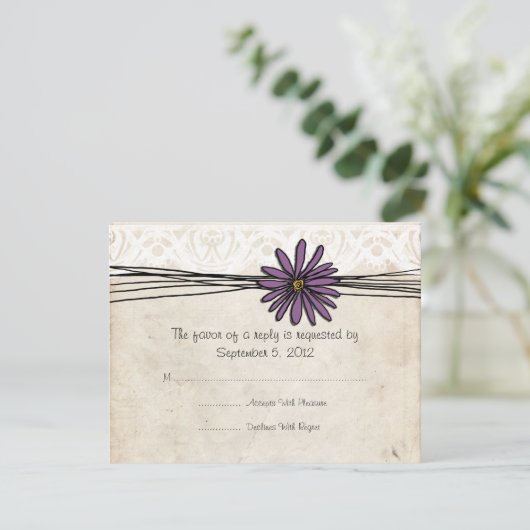  Paarse Daisy Wedding RSVP (Staand voorkant)