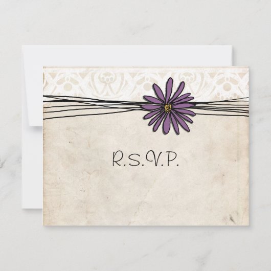  Paarse Daisy Wedding RSVP (Achterkant)