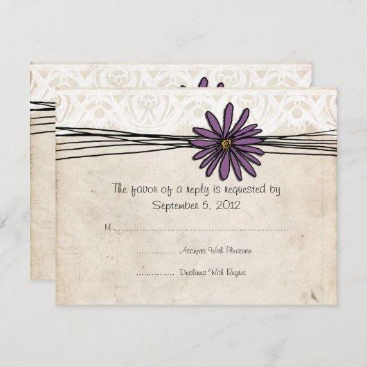  Paarse Daisy Wedding RSVP (Voorkant / Achterkant)