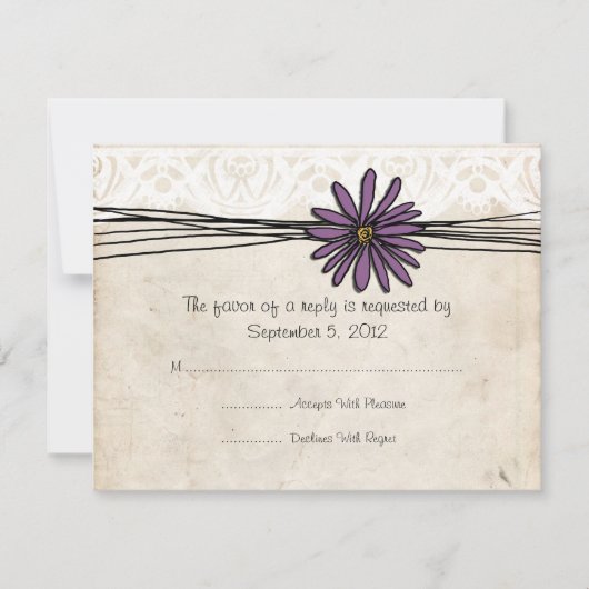 Paarse Daisy Wedding RSVP Kaartje (Voorkant)