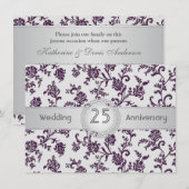 Paarse Damasbloemen, 25th Wedding Jubileum Kaart (Voorkant / Achterkant)