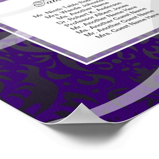 Paarse Damask 12 Tafel Startplan Poster (Hoek)