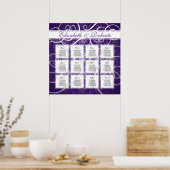 Paarse Damask 12 Tafel Startplan Poster (Keuken)