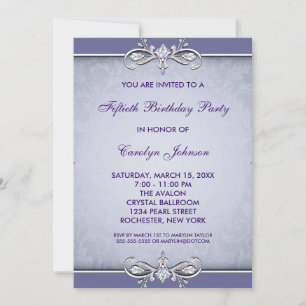 Paarse Damask 50e Birthday Party Invitation Kaart