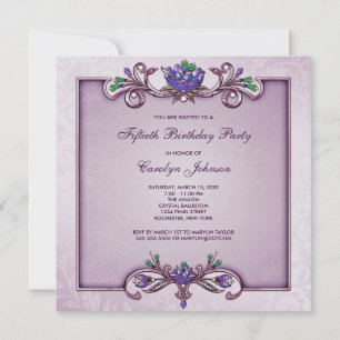 Paarse Damask 50e Birthday Party Invitation Kaart