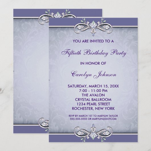 Paarse Damask 50ste verjaardag Kaart (Voorkant / Achterkant)