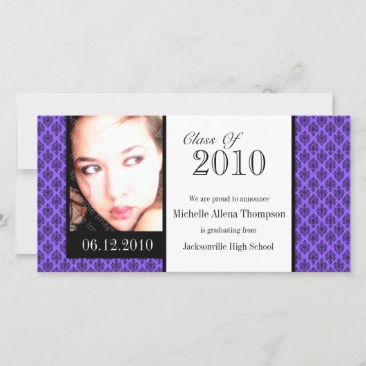 Paarse Damask Afstuderen aankondiging fotokaarten (Voorkant)
