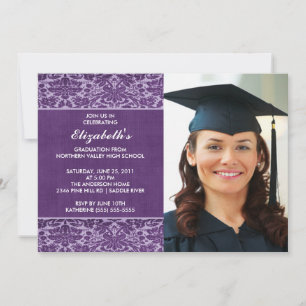 Paarse Damask Afstuderen Uitnodiging met foto