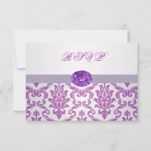 Paarse Damask, amethyst afbeelding RSVP Uitnodigin (Voorkant)