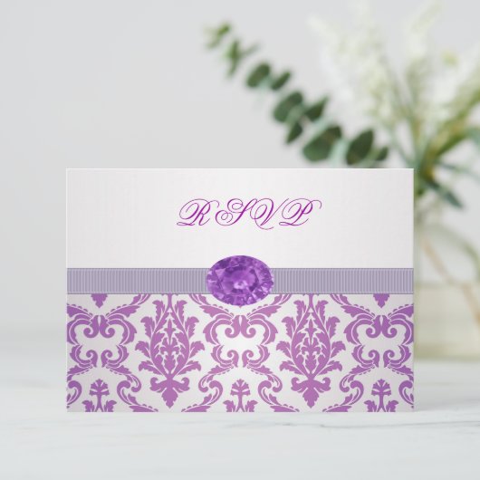 Paarse Damask, amethyst afbeelding RSVP Uitnodigin (Staand voorkant)