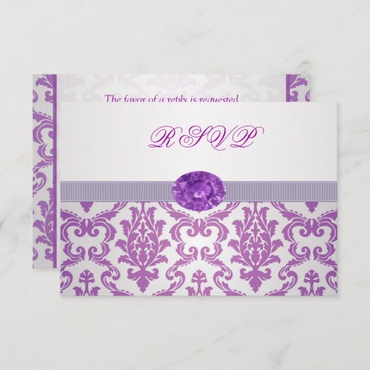 Paarse Damask, amethyst afbeelding RSVP Uitnodigin (Voorkant / Achterkant)
