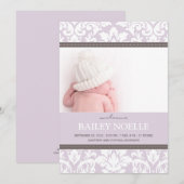 PAARSE DAMASK-BABY | GEBOORTEAANKONDIGING AANKONDIGING (Voorkant / Achterkant)