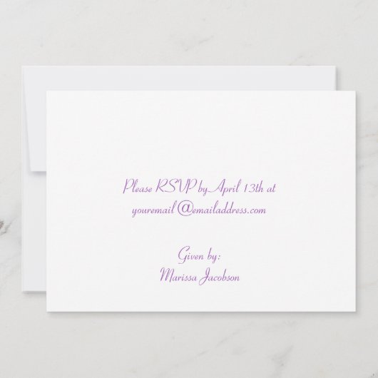 Paarse Damask Baby shower Uitnodiging (Achterkant)