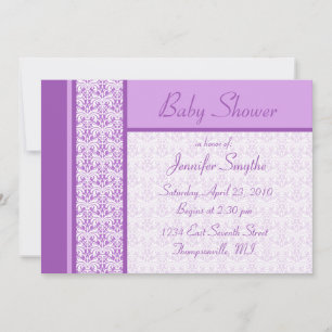 Paarse Damask Baby shower Uitnodiging