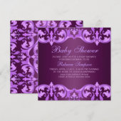 Paarse Damask Baby shower Uitnodiging (Voorkant / Achterkant)
