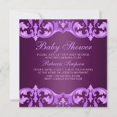 Paarse Damask Baby shower Uitnodiging (Voorkant)