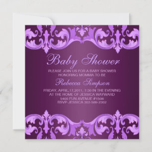 Paarse Damask Baby shower Uitnodiging