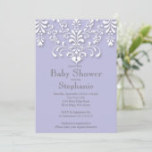 Paarse  Damask Baby shower Uitnodiging (Staand voorkant)