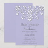 Paarse  Damask Baby shower Uitnodiging (Voorkant / Achterkant)