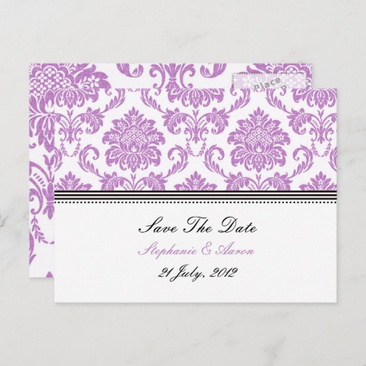 Paarse Damask bewaart het Briefkaart Datum (Voorkant / Achterkant)