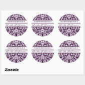 Paarse Damask  Bloemen bruiloft gunsten Ronde Sticker (Vel)