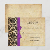 Paarse Damask Bow Wedding RSVP Kaartje (Voorkant / Achterkant)