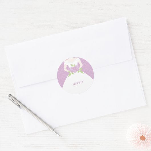Paarse Damask Bride Ronde Sticker (Envelop)