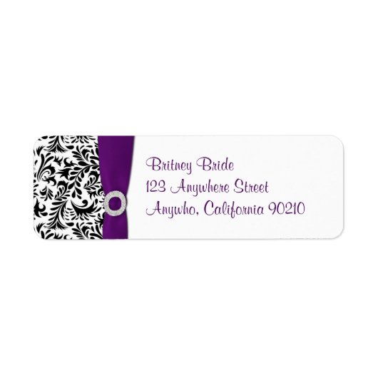 Paarse Damask Bruiloft retour adres zegels Etiket (Voorkant)