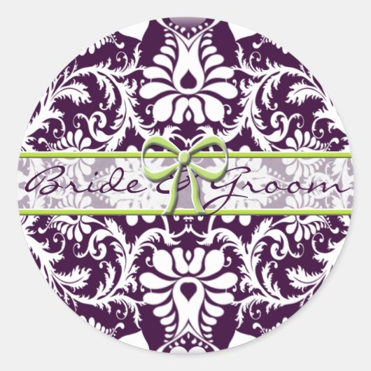 Paarse Damask Bruiloft Save the Date Sticker (Voorkant)