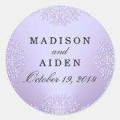 Paarse Damask Bruiloft Sticker (Voorkant)