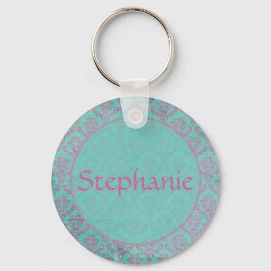 Paarse Damask Button Sleutelhanger (Voorkant)