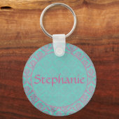 Paarse Damask Button Sleutelhanger (Voorkant)