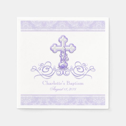 Paarse Damask Cross Meisjes Doop Communie Servet (Voorkant)