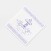 Paarse Damask Cross Meisjes Doop Communie Servet (Hoek)