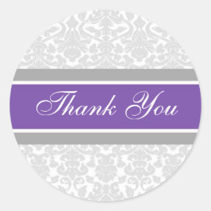 Paarse Damask Dank u bruiloft envelop afdichtingen Ronde Sticker