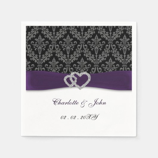 Paarse Damask Diamante Wedding Classic Servet (Voorkant)