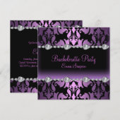 Paarse Damask & Diamond Bachelorette Uitnodigen Kaart (Voorkant / Achterkant)