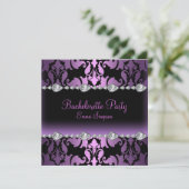 Paarse Damask & Diamond Bachelorette Uitnodigen Kaart (Staand voorkant)