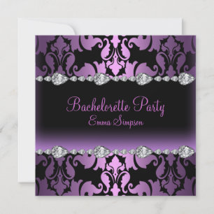 Paarse Damask & Diamond Bachelorette Uitnodigen Kaart