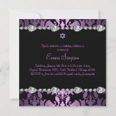 Paarse Damask & Diamond Bat Mitzvah Uitnodigen Kaart (Achterkant)