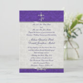 Paarse Damask Double Ceremony Wedding Invitation Kaart (Staand voorkant)