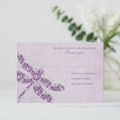 Paarse Damask Dragonfly Wedding RSVP Kaartje (Staand voorkant)