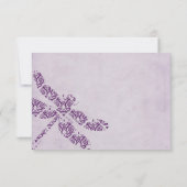 Paarse Damask Dragonfly Wedding RSVP Kaartje (Achterkant)