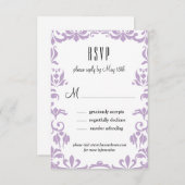 Paarse Damask Elegant Calligraphy RSVP Card (Voorkant / Achterkant)