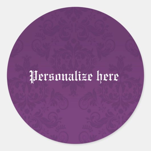 Paarse Damask Elegant Gepersonaliseerde Partij Sti Ronde Sticker (Voorkant)
