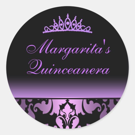 Paarse Damask Elegant Quinceanera Sticker (Voorkant)