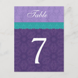 Paarse Damask en Blauwgroen kant Tafelnummer Kaart