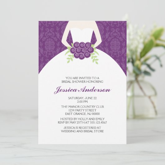 Paarse Damask en Floral Vrijgezellenfeest Kaart (Staand voorkant)