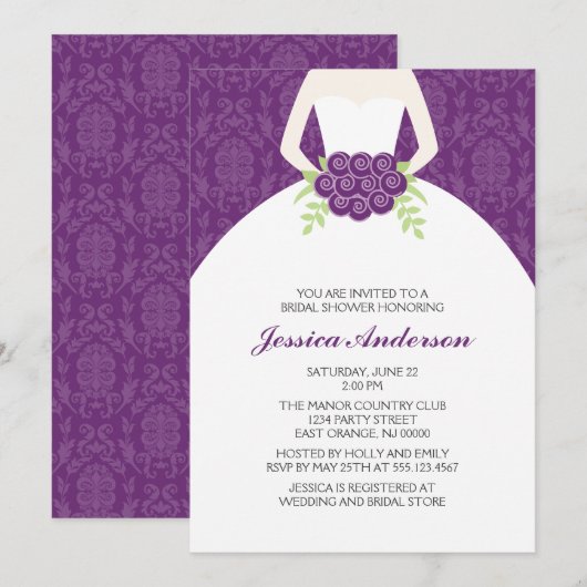 Paarse Damask en Floral Vrijgezellenfeest Kaart (Voorkant / Achterkant)